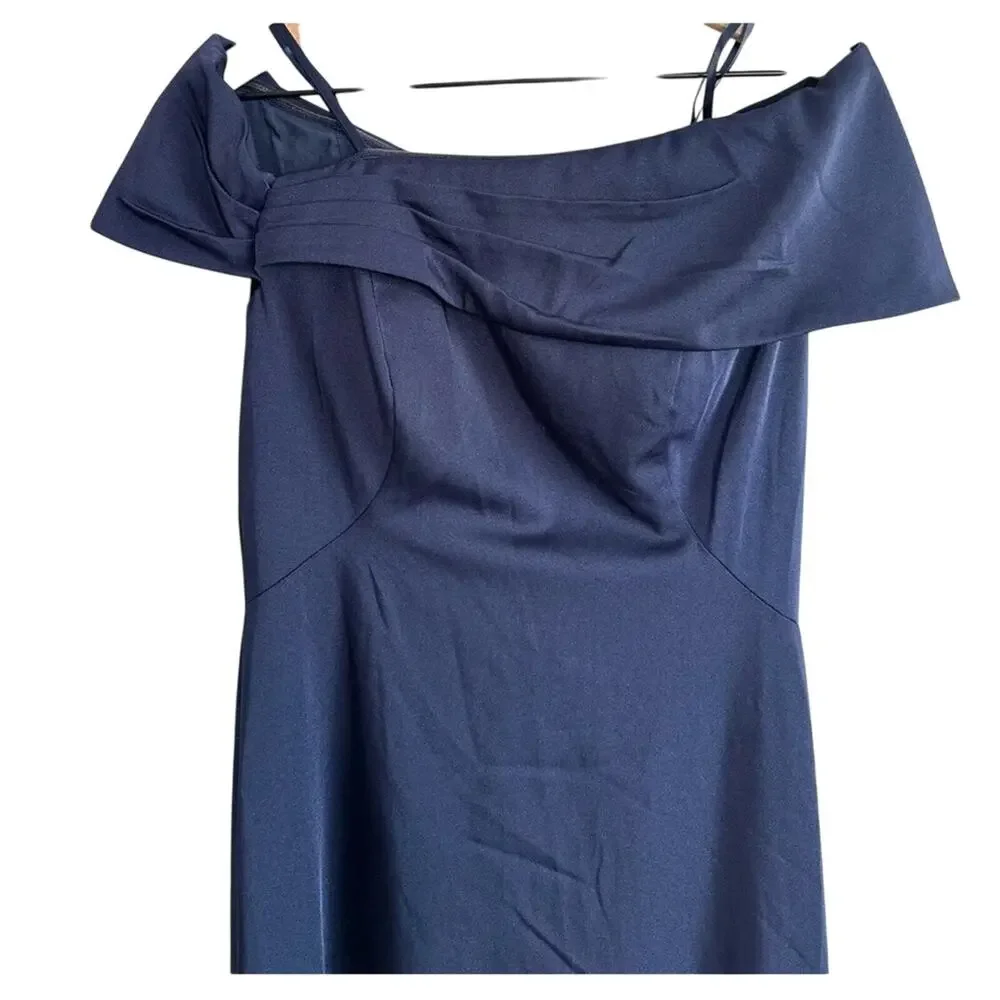 La Femme Navy Off Shoulder Gown 10 Elegant Formal Evening Wedding Guest Dress - Picture 5 of 13